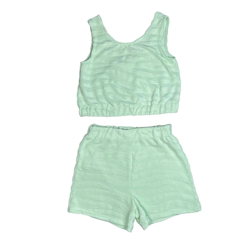 Mayoral Girls Mint Green Cotton Terry Cloth Tank Top Shorts‎ Set Size 12